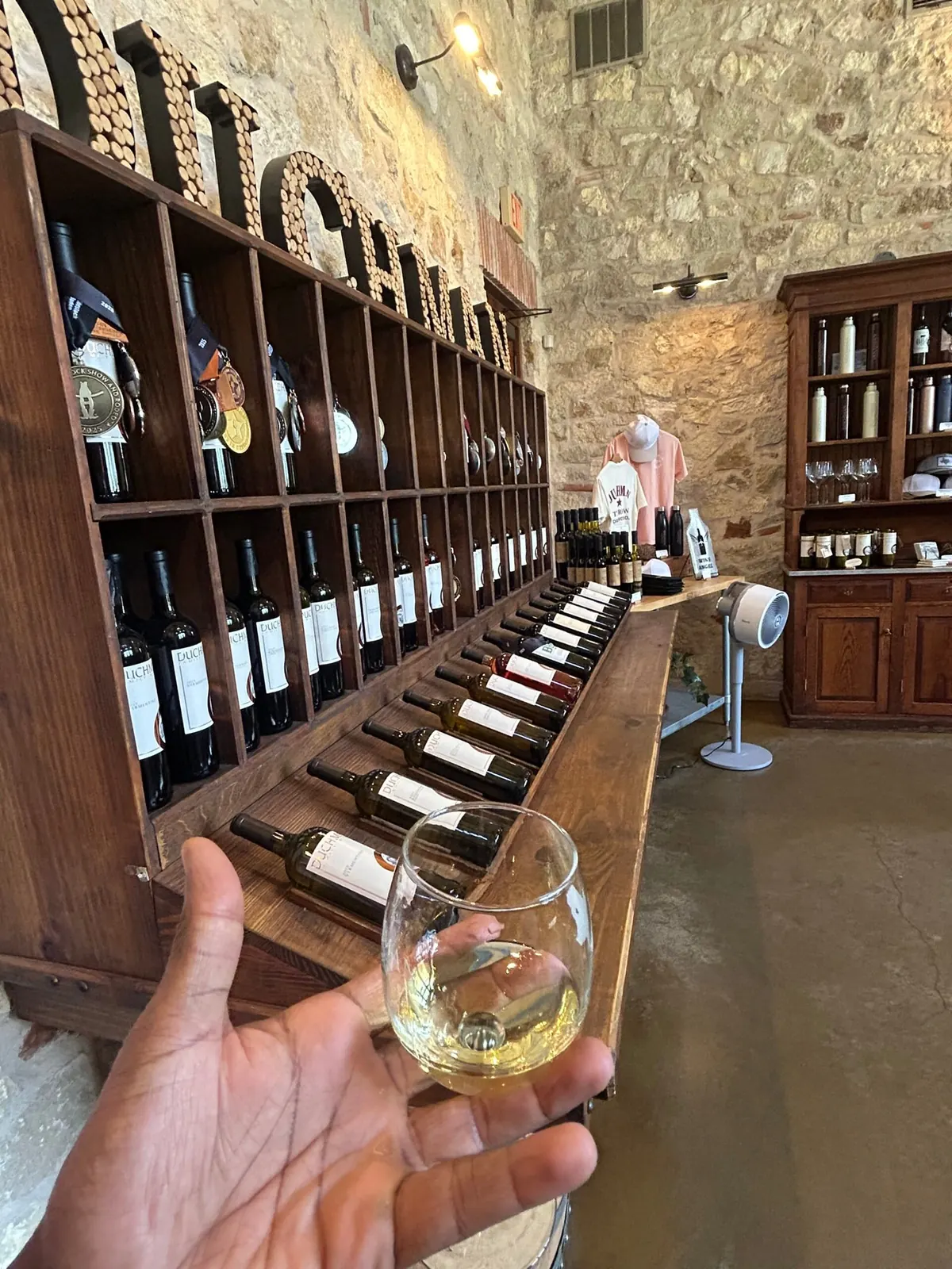 A private tasting laid out on a winery table